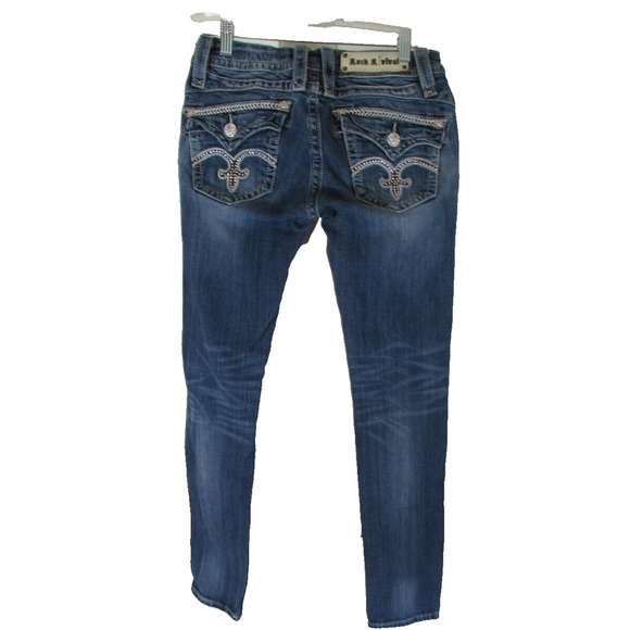 Rock Revival Easy Ankle Sasha Skinny Jeans Womens 27 Low Flap Pocket Bling - Picture 2 of 12